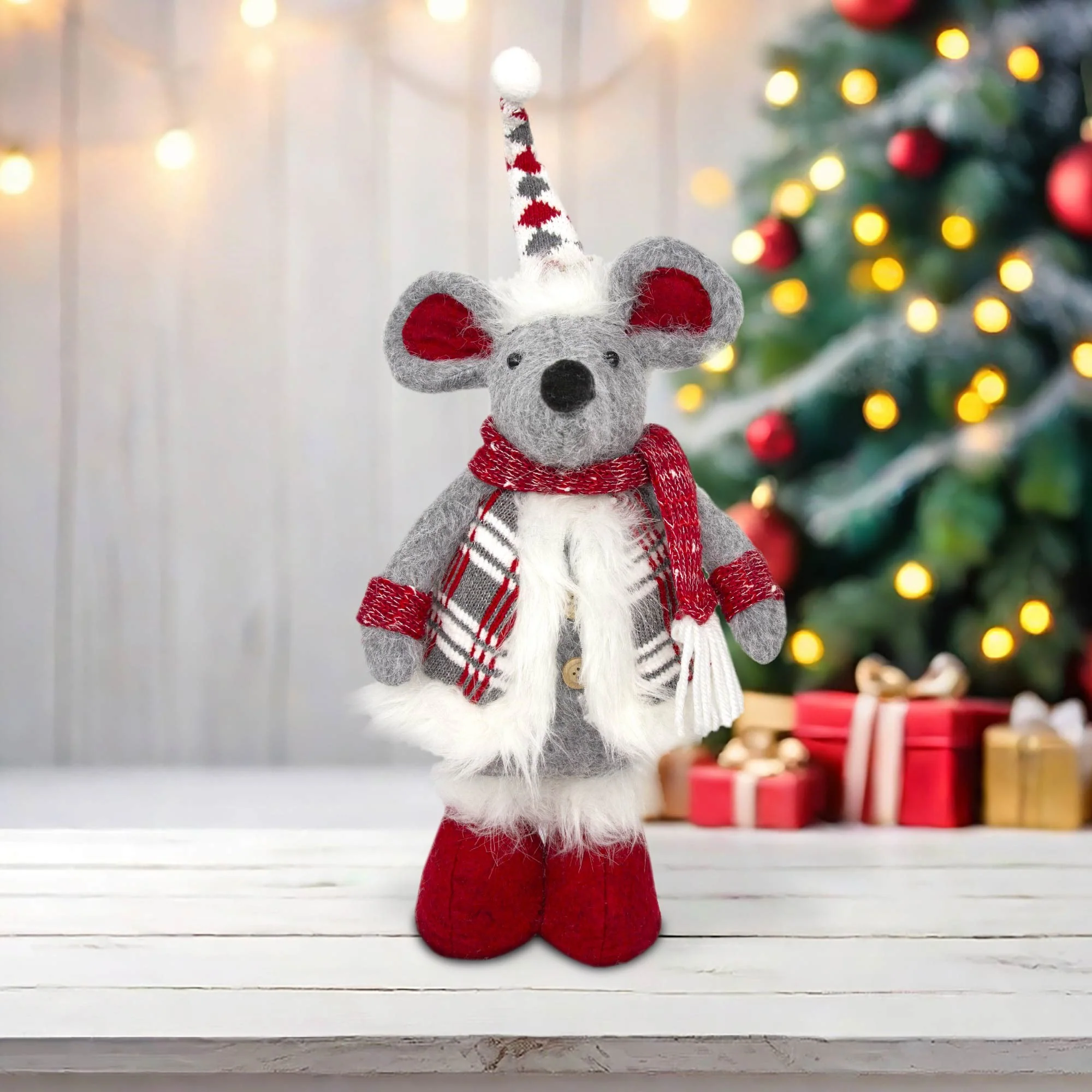 Christmas Standing Mouse - Grey - Image 2