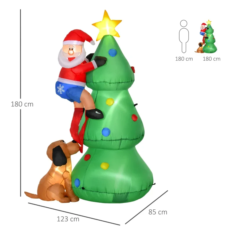 HOMCOM Inflatable Christmas Tree 1.8m , LED Lighted with Santa Claus Dog Decoration - Image 4