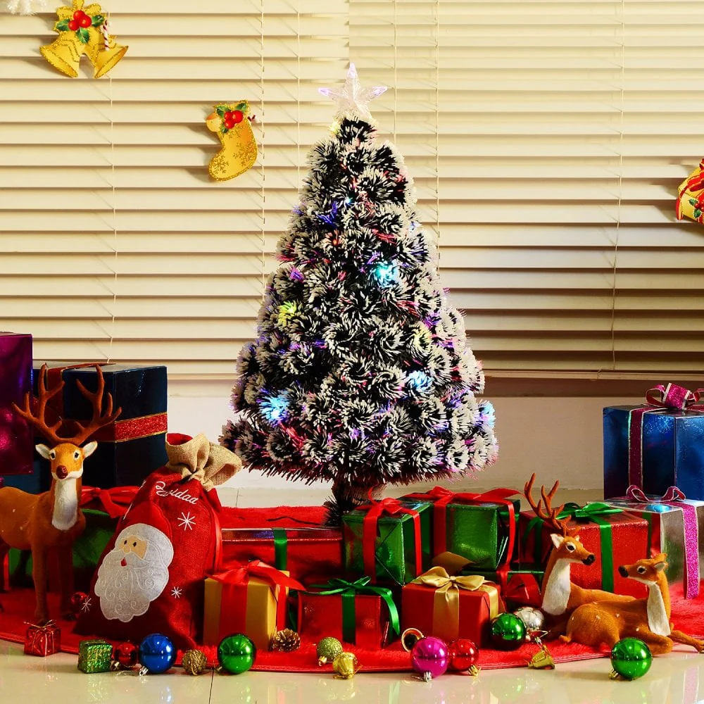 Christmas Time 3ft 90cm Green/White Artificial Christmas Tree W/ Prelit LED Lights-Multicolor - Image 2