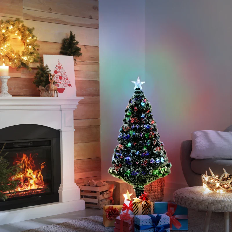 Christmas Time 4ft 120cm Green/White Artificial Christmas Tree W/ Prelit LED Lights-Multicolor - Image 3
