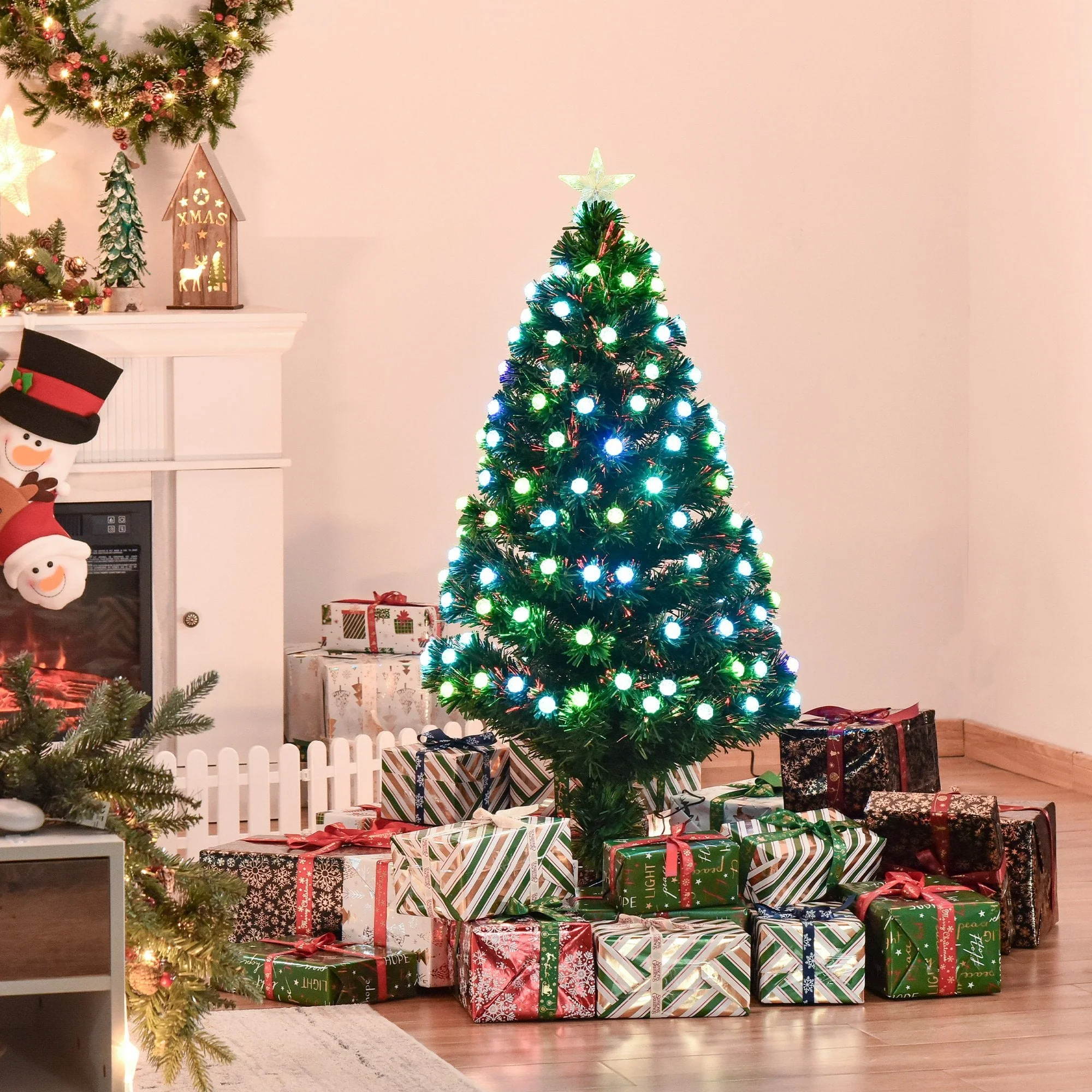 Christmas Time 4FT Pre-Lit Artificial Christmas Tree w/ Fibre Optic Led Light Xmas Decorations - Image 2