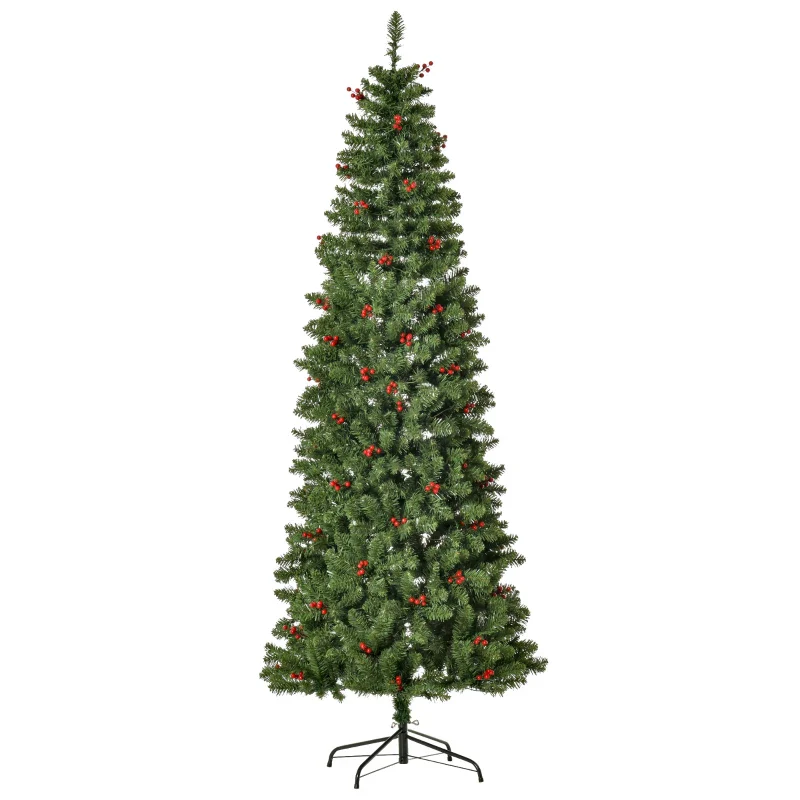 HOMCOM 7ft Green Prelit Artificial Pencil Christmas Tree