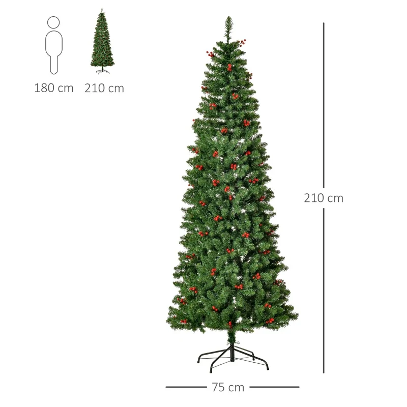 HOMCOM 7ft Green Prelit Artificial Pencil Christmas Tree - Image 4