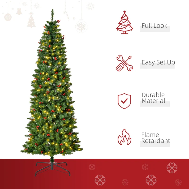 HOMCOM 7ft Green Prelit Artificial Pencil Christmas Tree - Image 5