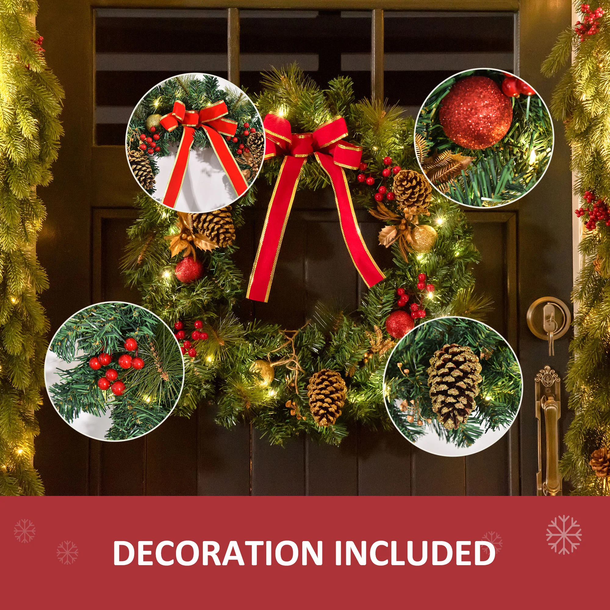 Christmas Time Pre-Lit Artificial Christmas Door Wreath, 60 Cm Diameter - Image 6