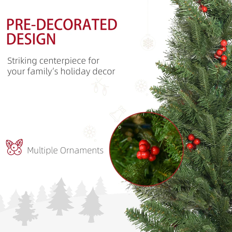 HOMCOM 1.8m Christmas Tree Slim 5' with Berries - Image 6
