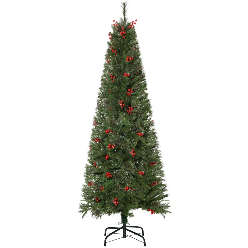 HOMCOM 2.1m Christmas Tree Slim 5' with Berries