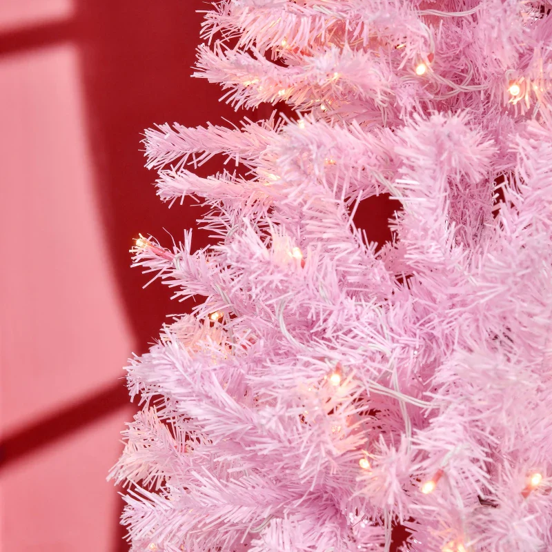 HOMCOM Christmas Tree Slim Pink 7' with 350 Warm White LED Lights - Image 8