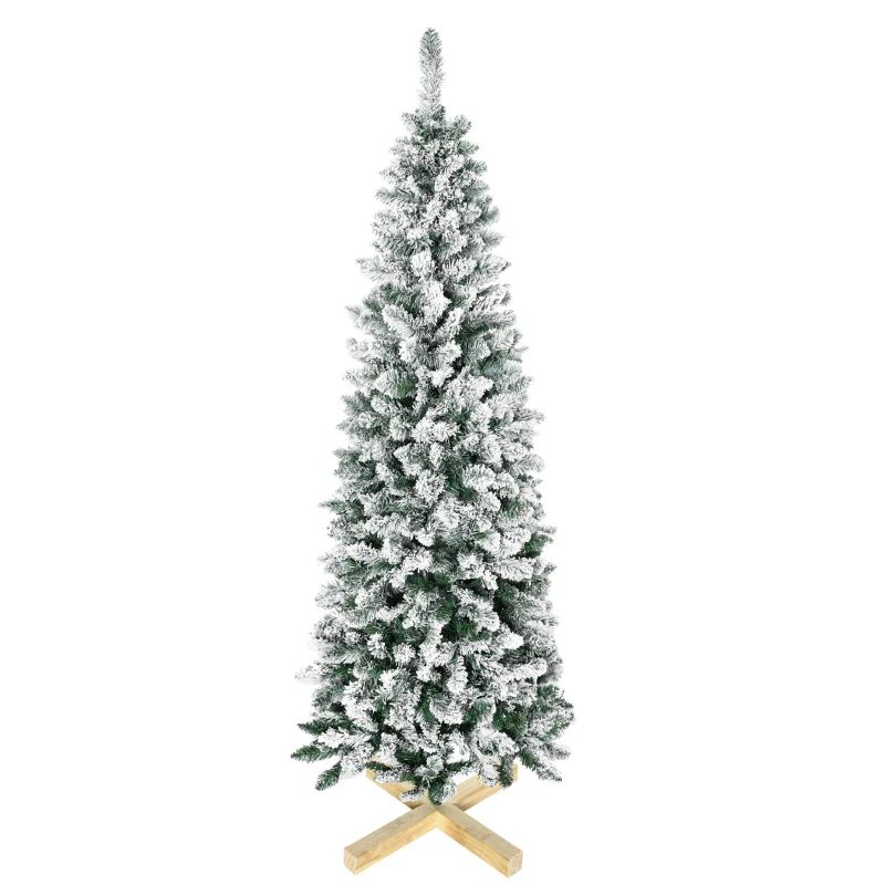 HOMCOM Christmas Tree Snow Flocked Slim 6' with Pinewood Base - Image 11