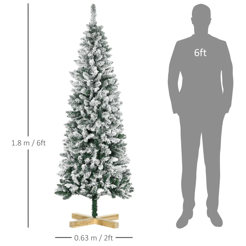 HOMCOM Christmas Tree Snow Flocked Slim 6' with Pinewood Base - Image 3