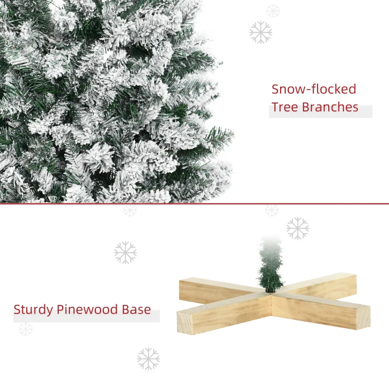 HOMCOM Christmas Tree Snow Flocked Slim 6' with Pinewood Base - Image 7