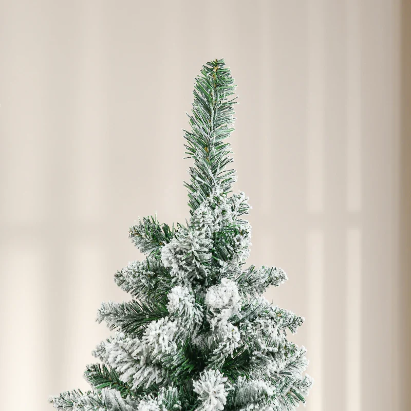 HOMCOM Christmas Tree Snow Flocked Slim 6' with Pinewood Base - Image 8