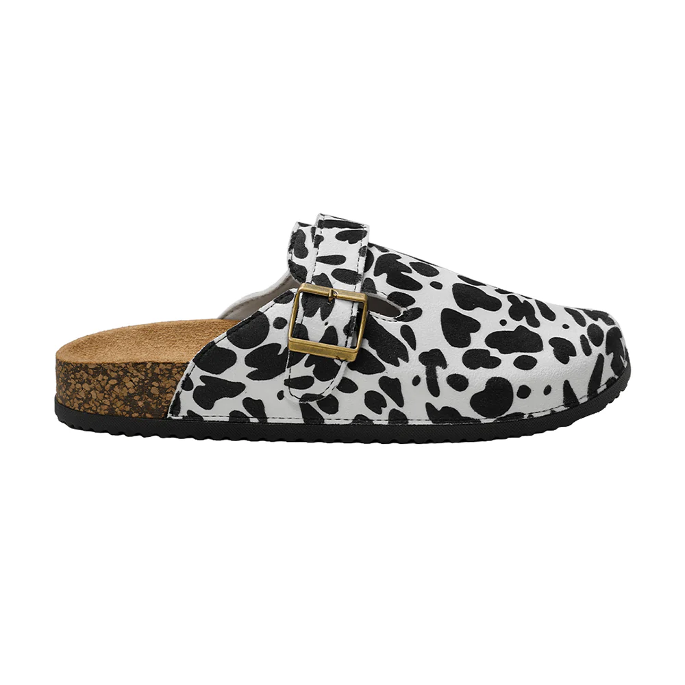 Closed-Toe Slip-On Mules Sandals - Cow Print - Image 3