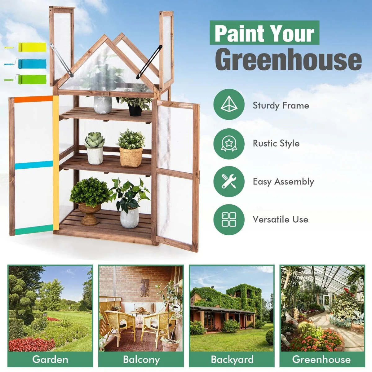 Cold Frame Mini Wooden Greenhouse with Transparent Openable Roof - Image 10