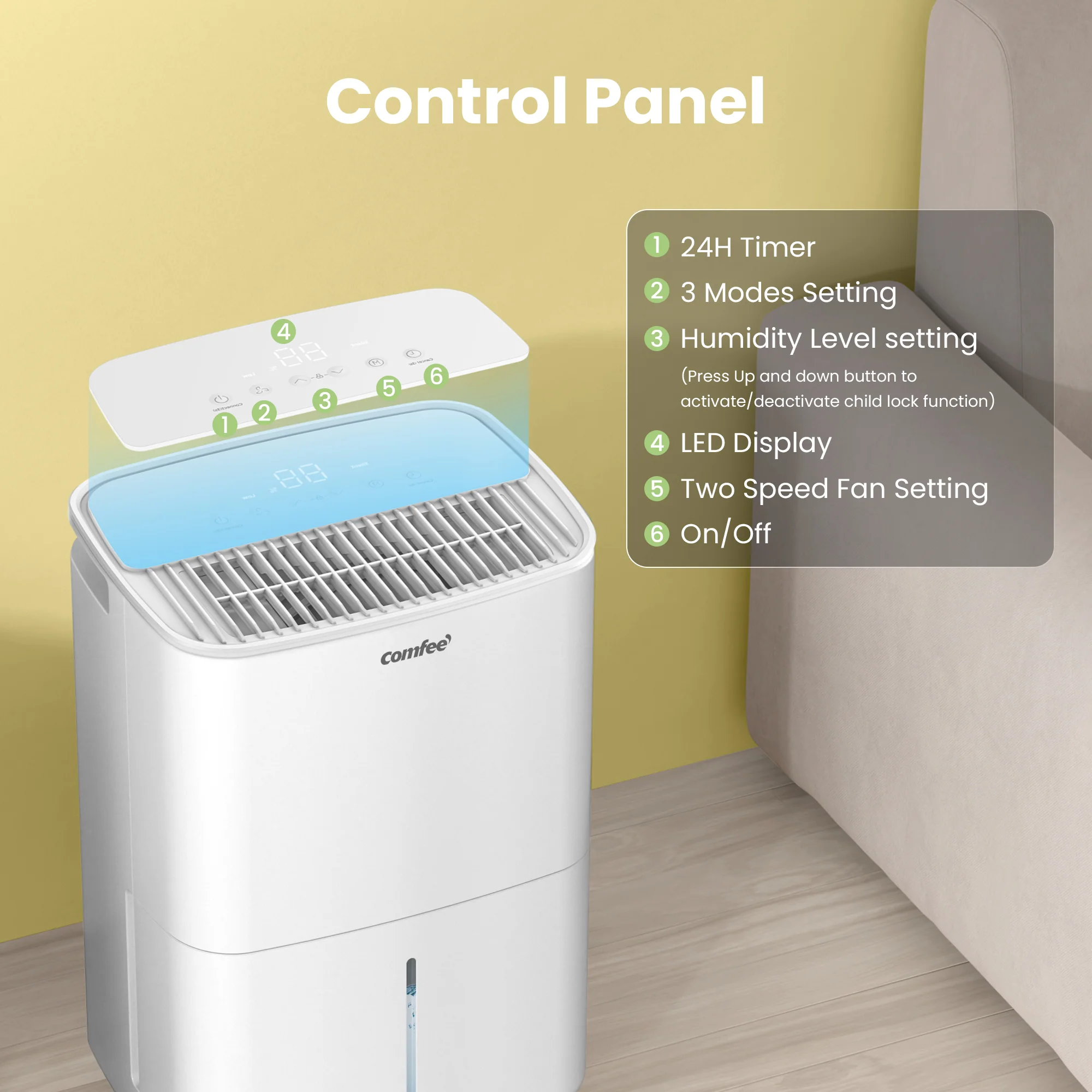 COMFEE 12L/DAY Dehumidifier For Home With 2.5L Water Tank - Image 5