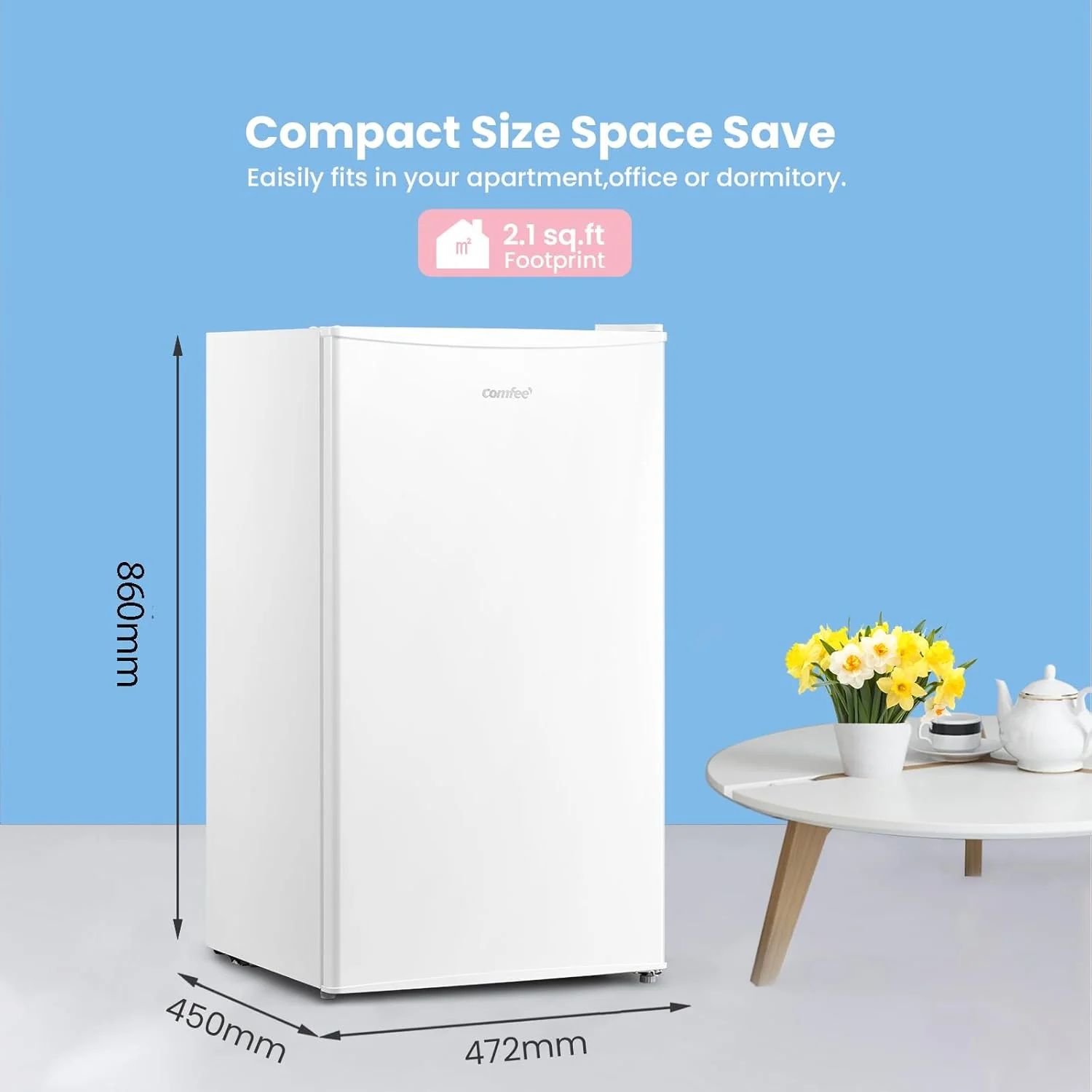 Comfee White 93L Under Counter Fridge with 3 Glass Shelves - Image 5