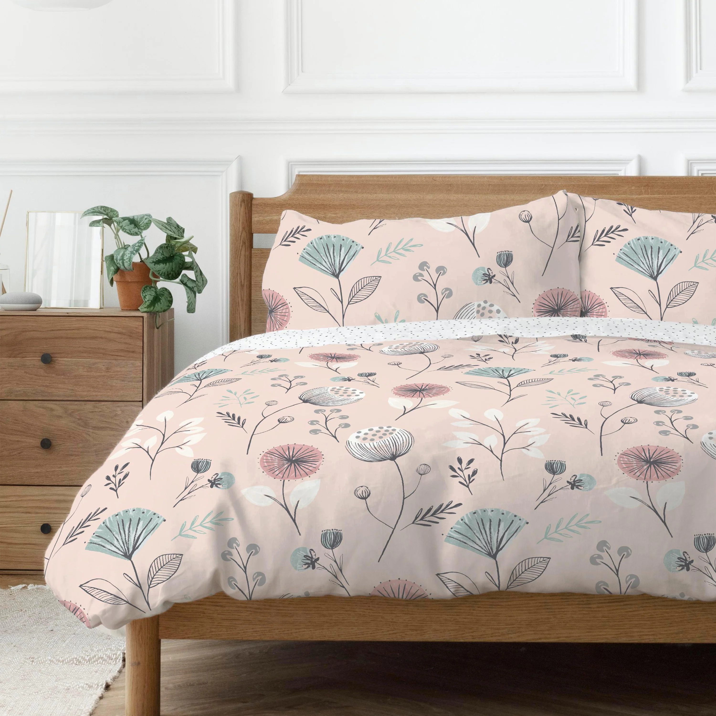 Copenhagen Home Olia Reversible Double Duvet Cover Set with Pillowcases - Blush
