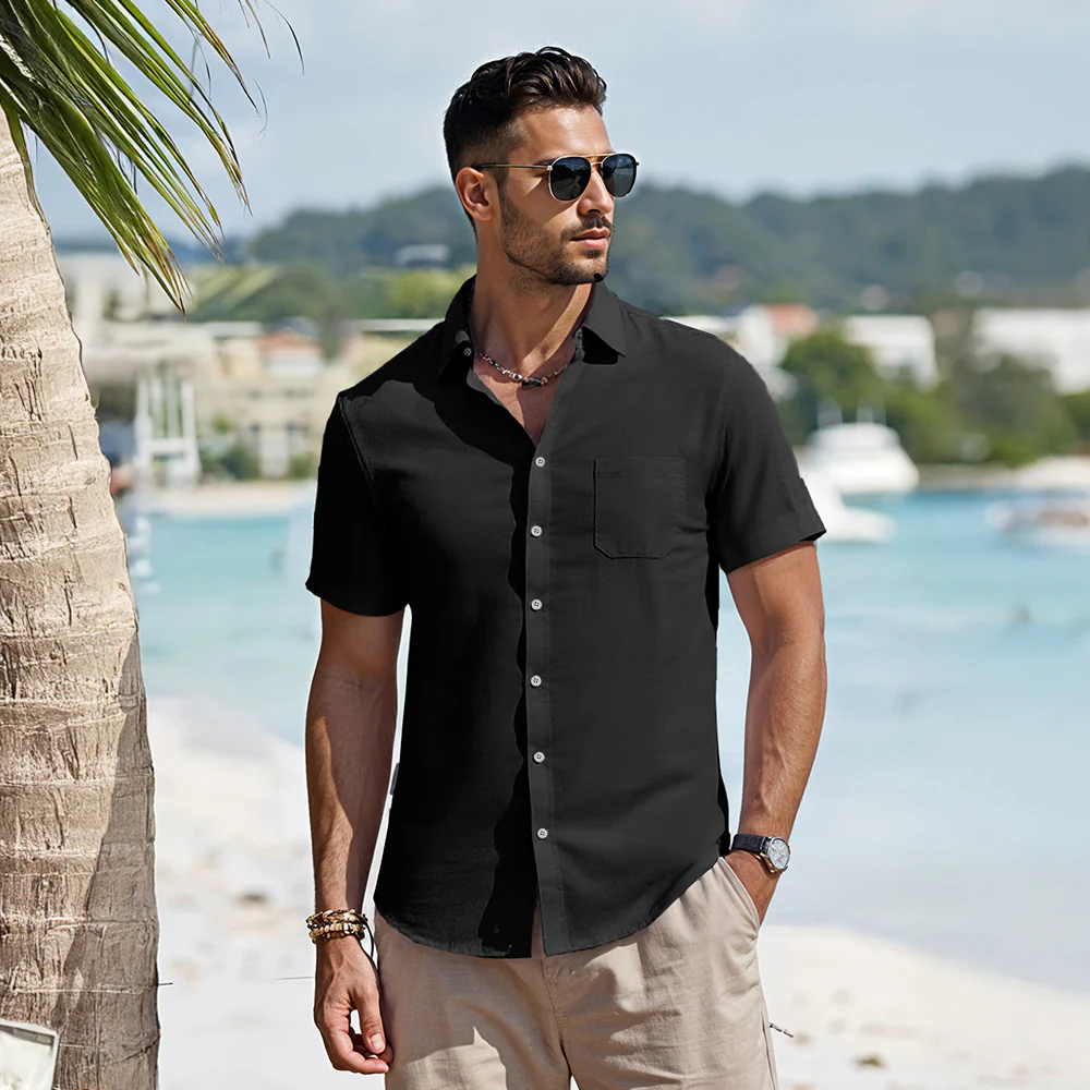 Cotton Short-sleeve Shirt - Black