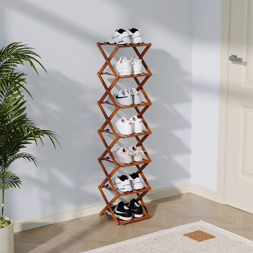 Cottonfy UK 7-Tier Bamboo Folding Shoe Rack