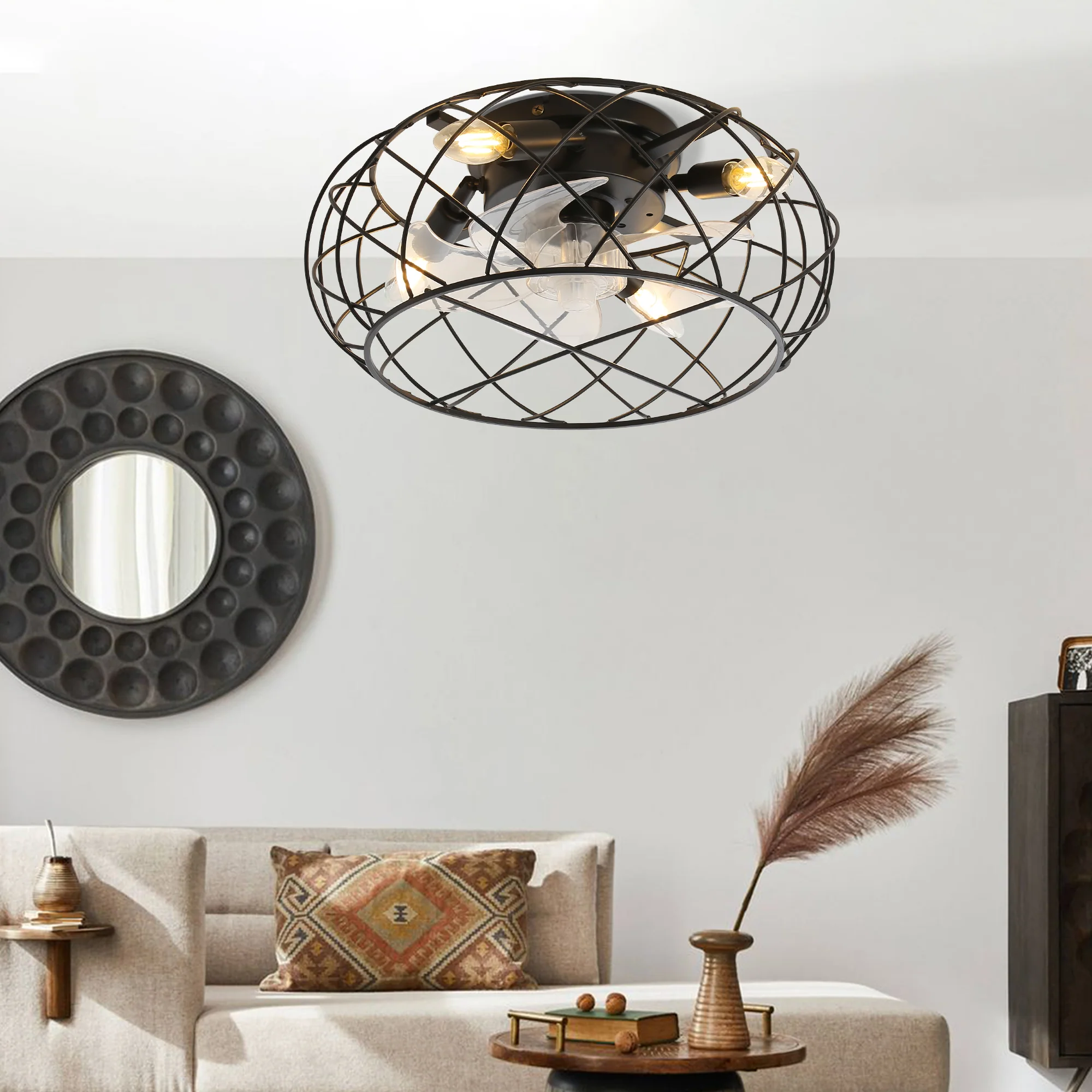 Cottonfy UK Black Cage Ceiling Fan Light - Image 2