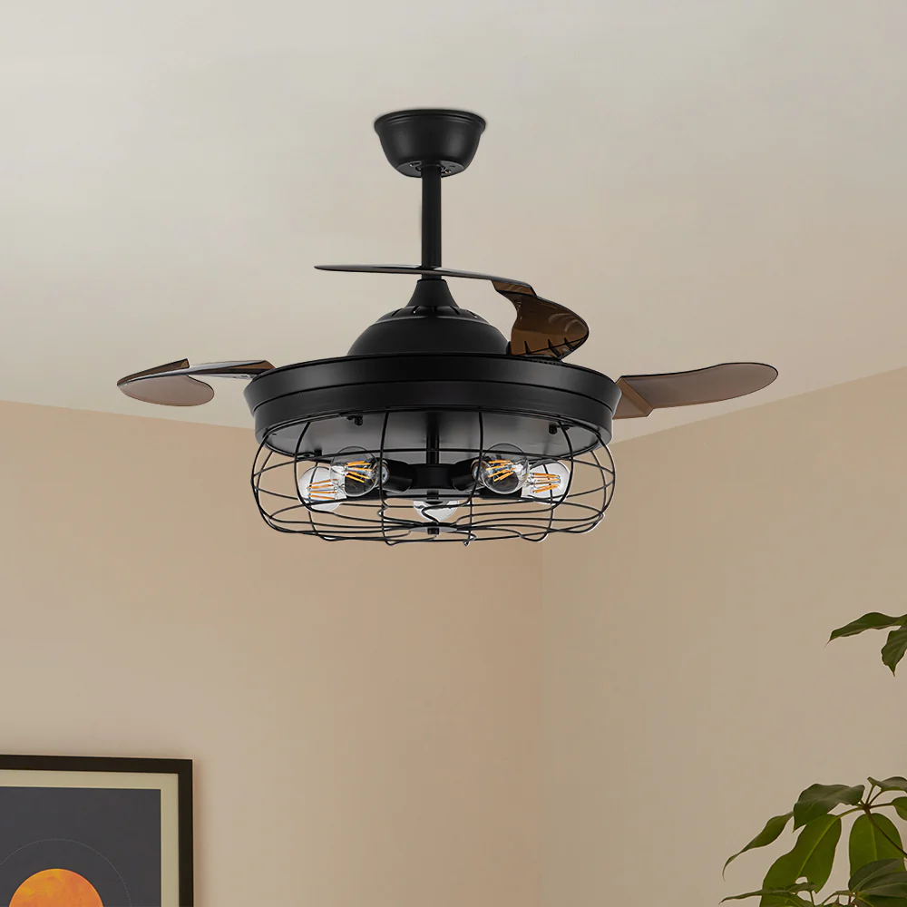 Cottonfy UK Caged Farmhouse Style Ceiling Fan With Lights