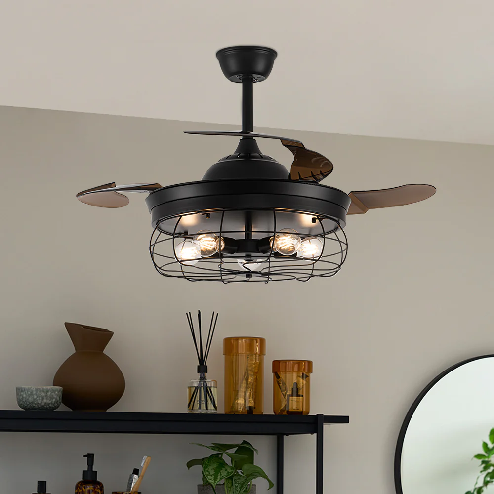 Cottonfy UK Caged Farmhouse Style Ceiling Fan With Lights - Image 2