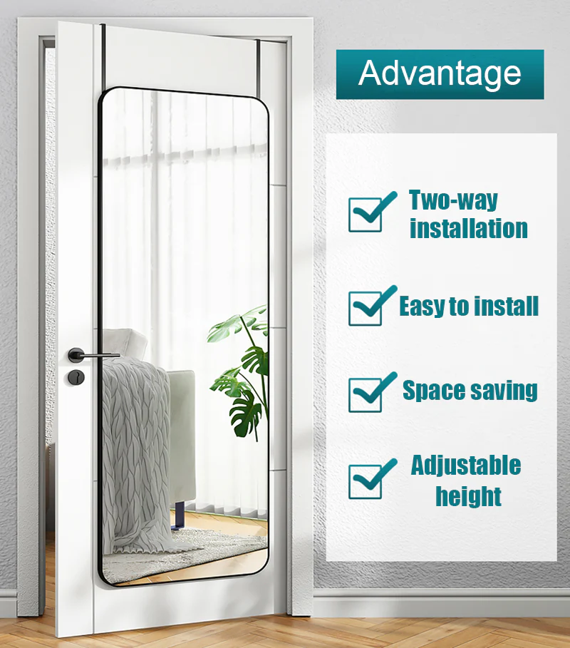 Cottonfy UK Full Length Mirror with Rounded Corners Door Hanging - Image 4