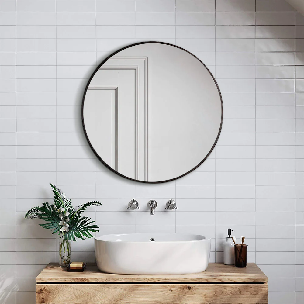 Livingandhome Home Round Bathroom Framed Mirror Wall Hanging - Image 15