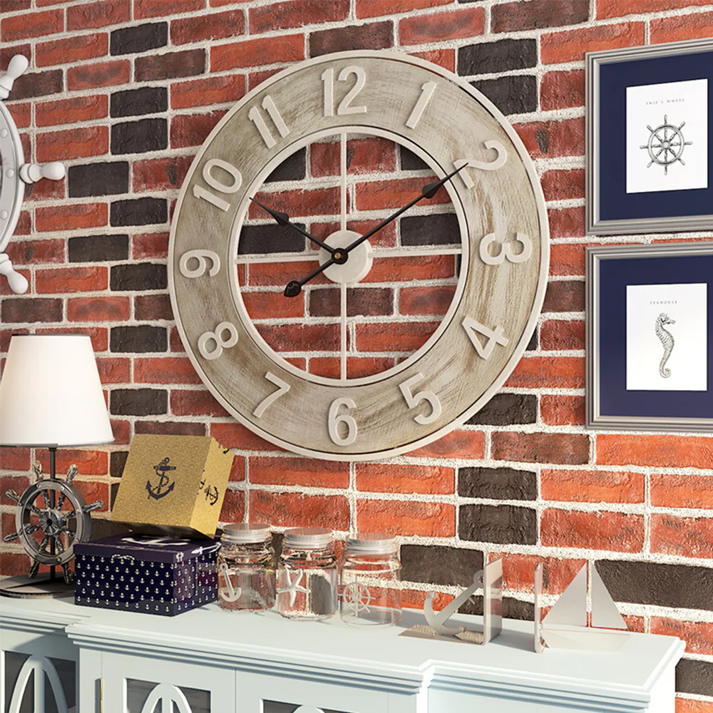 Cottonfy UK Round Wood Grain Metal Wall Clock - Image 3