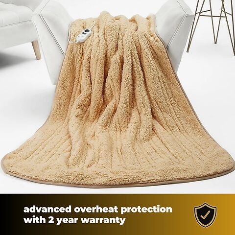 Cozy Night Electric Heated Throw Blanket - 9 Heat Settings & 9 Timer Settings Machine Washable - Luxurious Sherpa Fleece Sand - Image 7