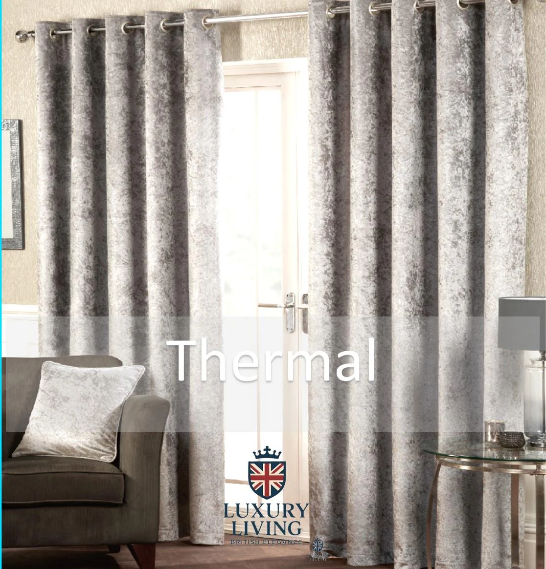 Crushed Velvet Lined Ring Top Curtains - Image 3