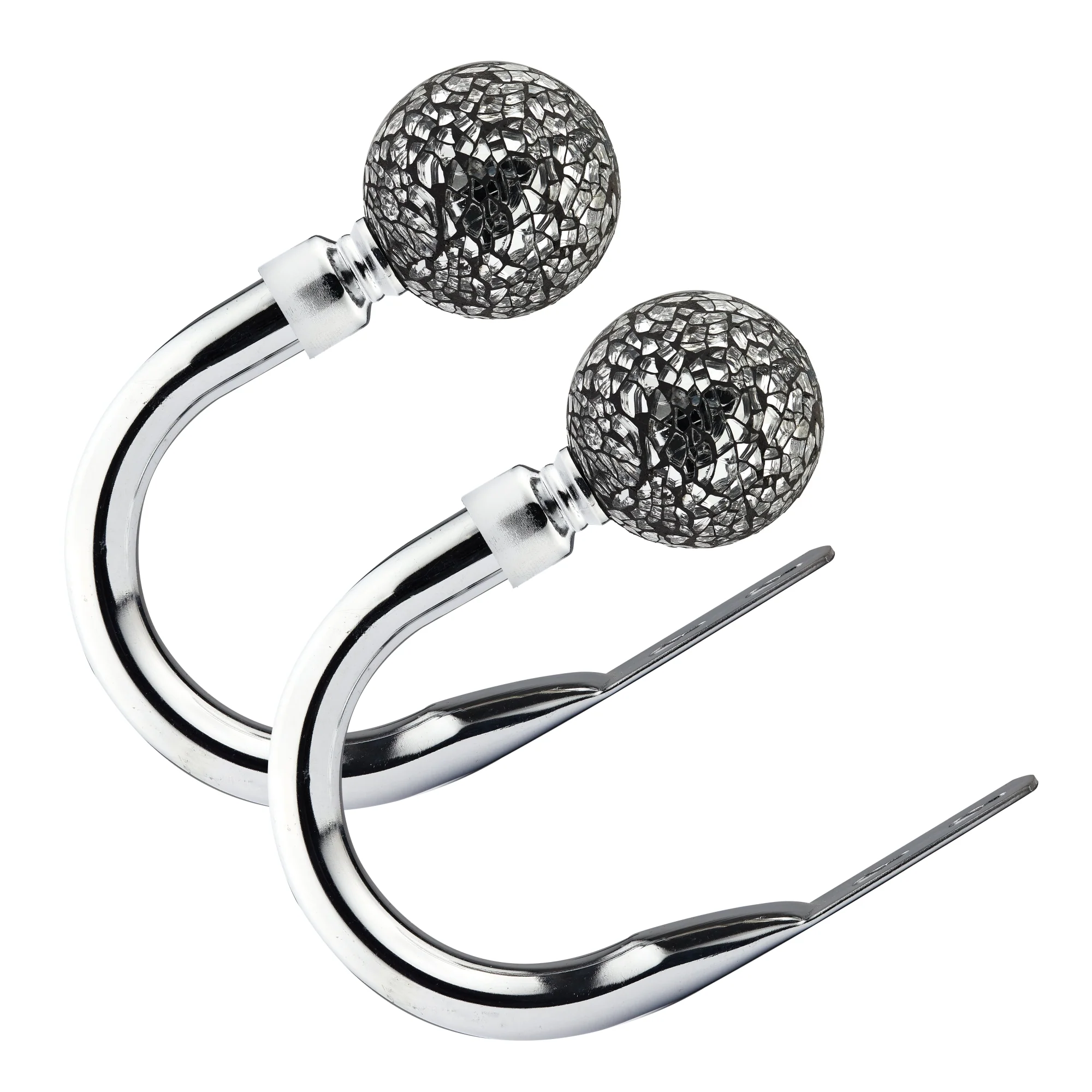 Cut Glass - Pair of Holdaback Tiebacks with End Finials in Chrome - Image 2