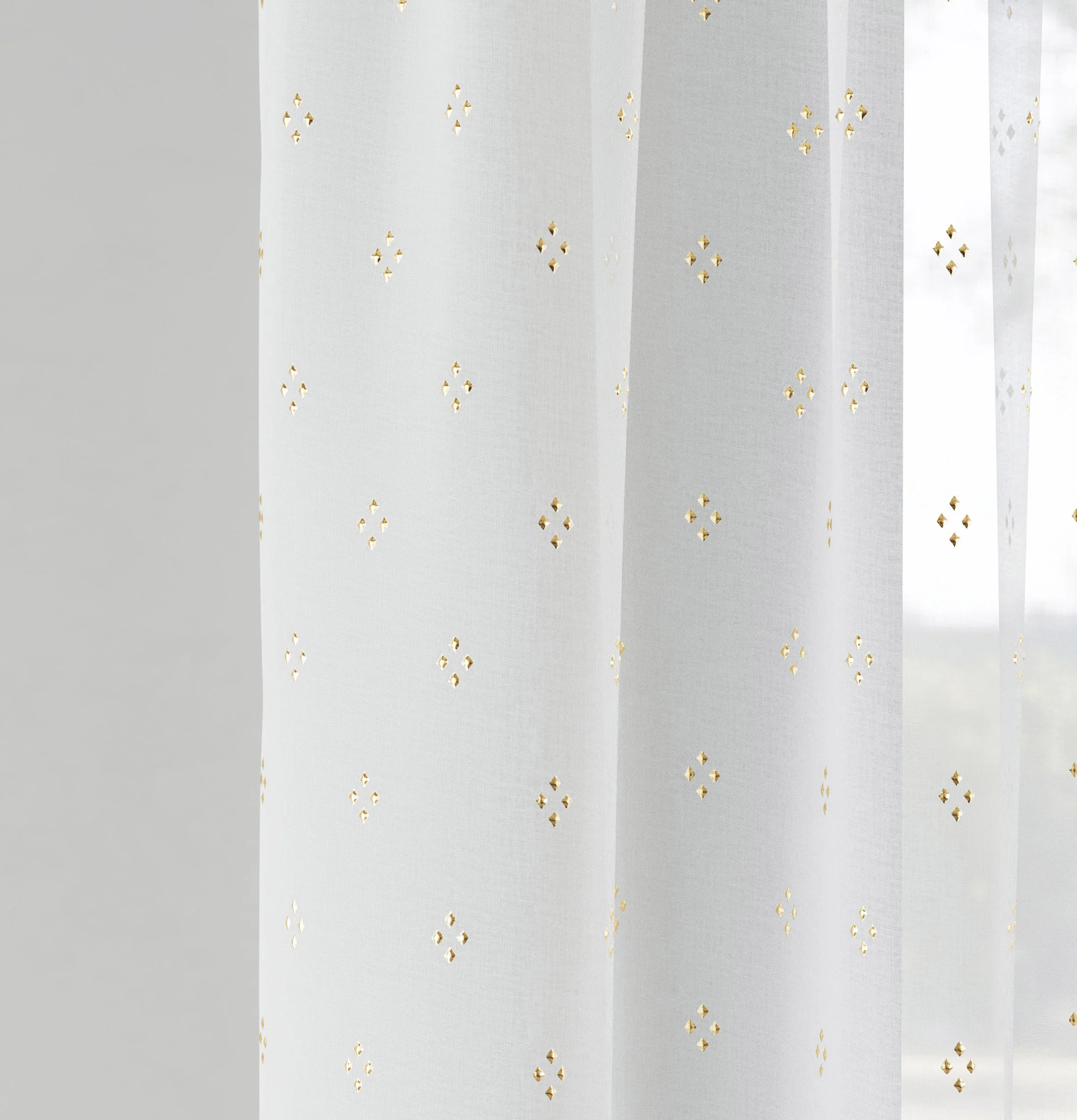 Destiny Gold Metallic Dimond Print On Sheer Fabric - Pair - Image 3
