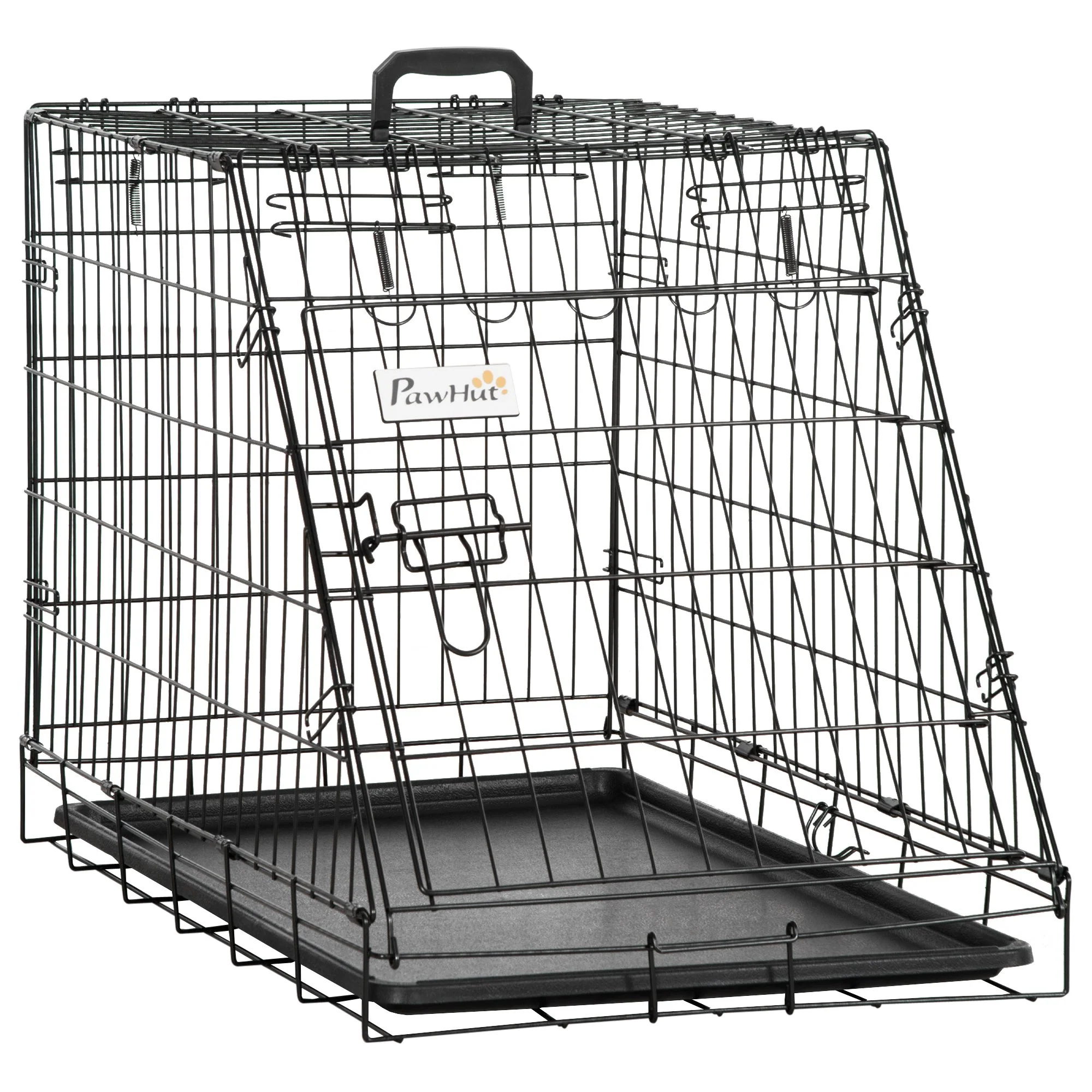 Pawhut Trapeze Collapsible Dog Pet Travel Box Cage Removable Tray 77 X 47 X 55cm