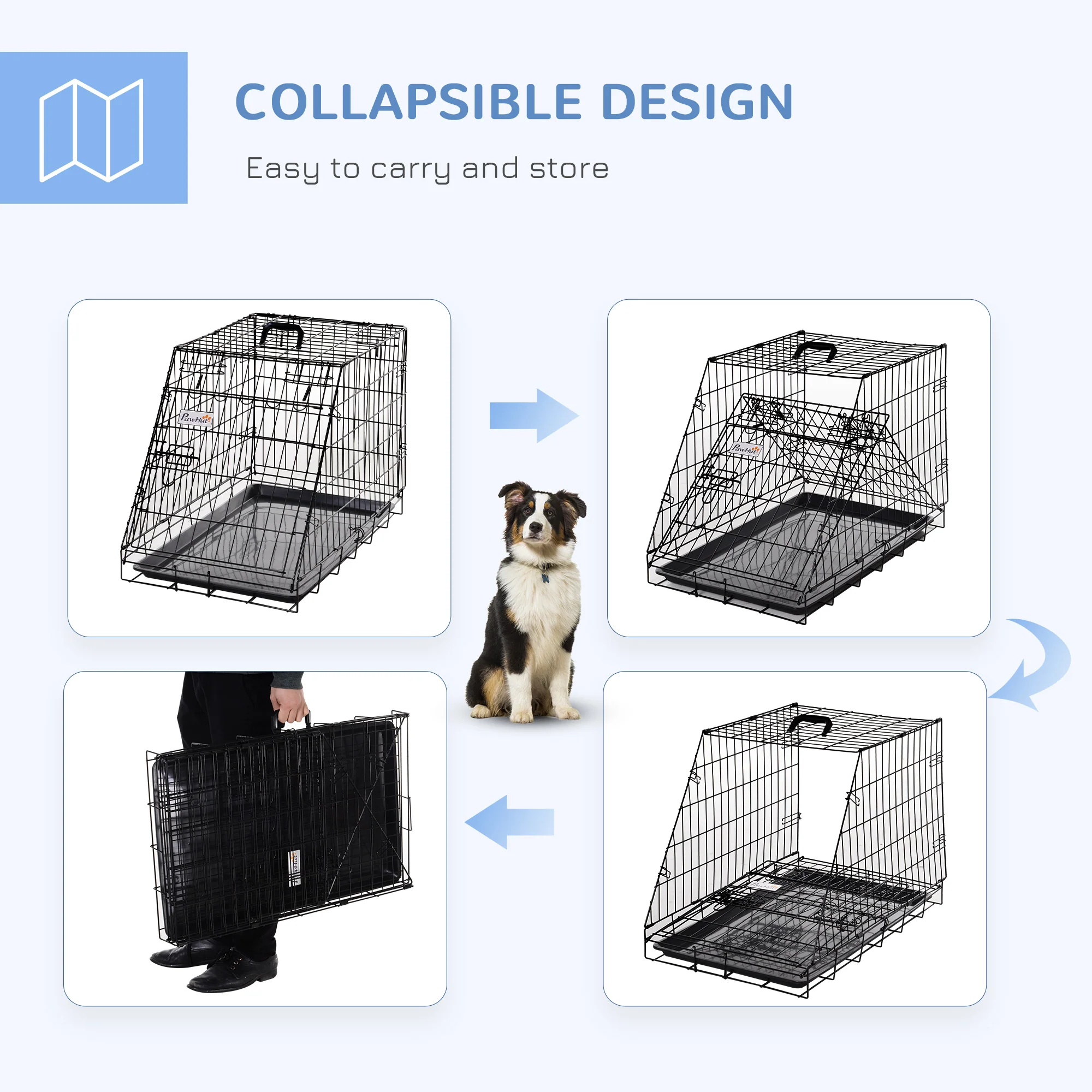 Pawhut Trapeze Collapsible Dog Pet Travel Box Cage Removable Tray 77 X 47 X 55cm - Image 4