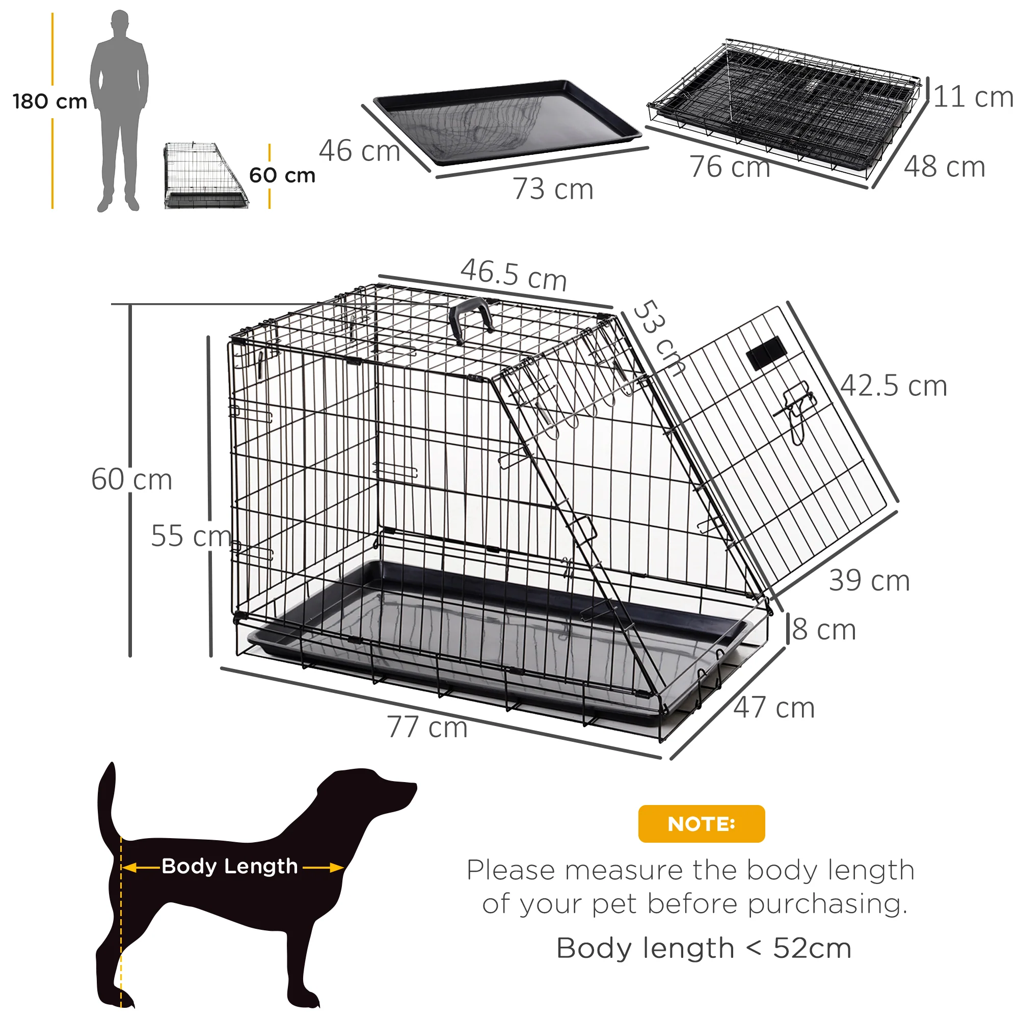 Pawhut Trapeze Collapsible Dog Pet Travel Box Cage Removable Tray 77 X 47 X 55cm - Image 5