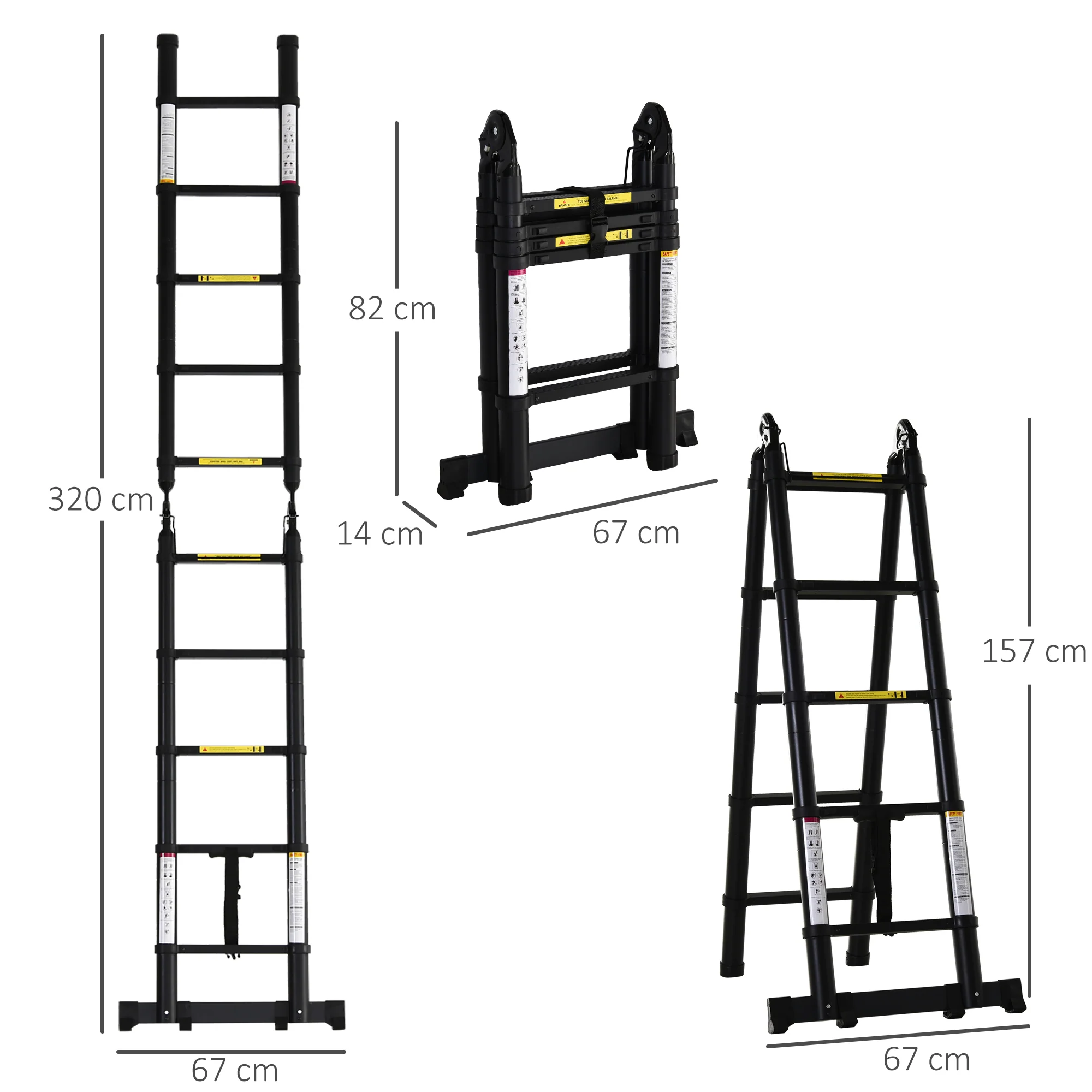 DURHAND 3.2m Extendable Aluminium Ladder, Portable 10 Step Ladder, Black - Image 5