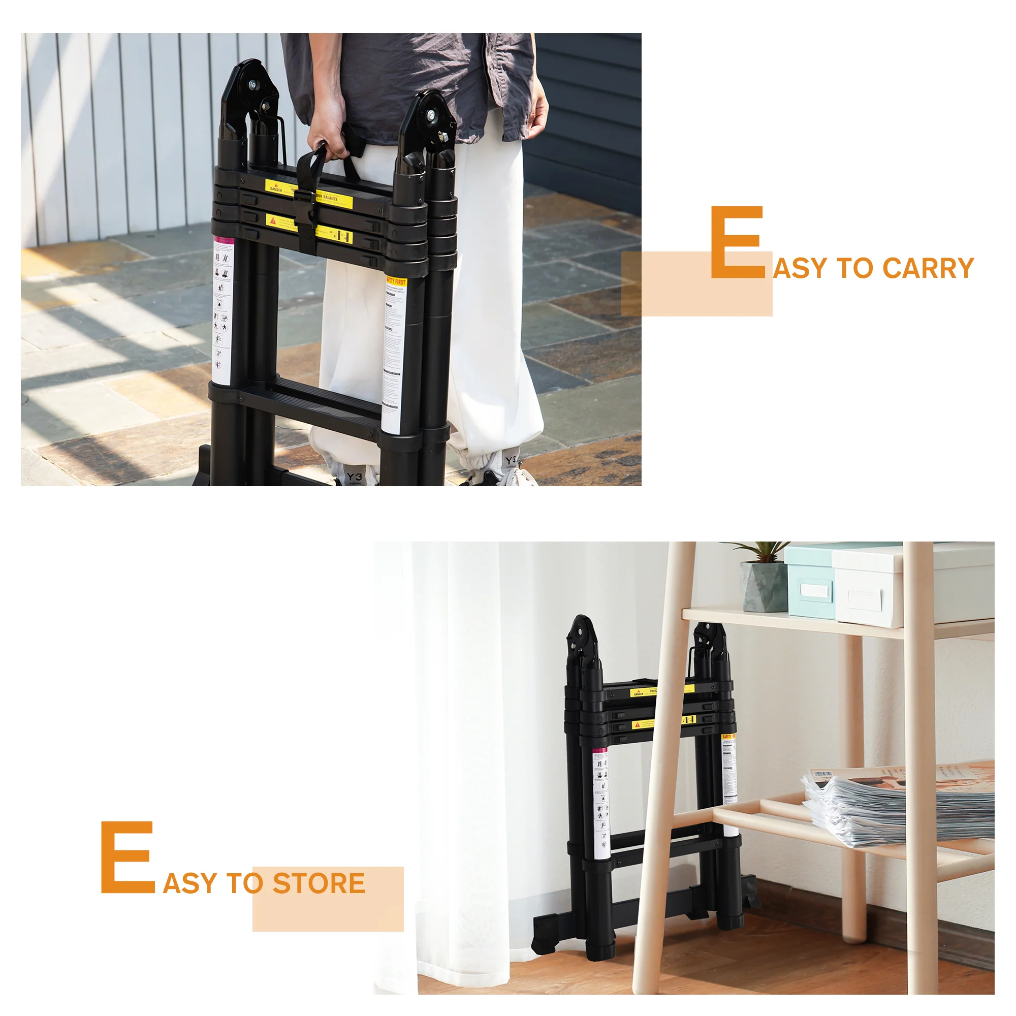 DURHAND 3.2m Extendable Aluminium Ladder, Portable 10 Step Ladder, Black - Image 7