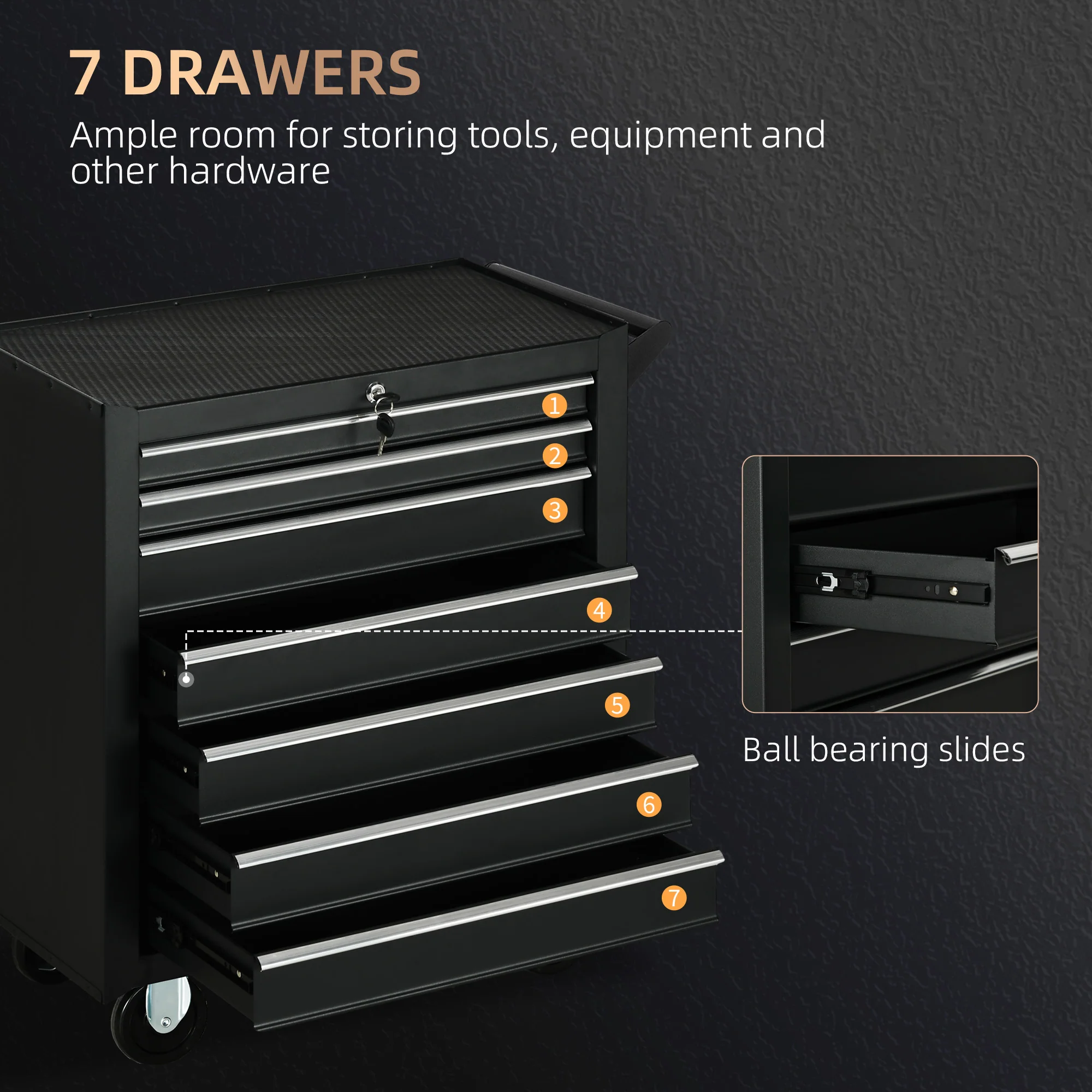 DURHAND Roller Tool Storage Chest Box Garage Workshop 7 Drawers Black - Image 3