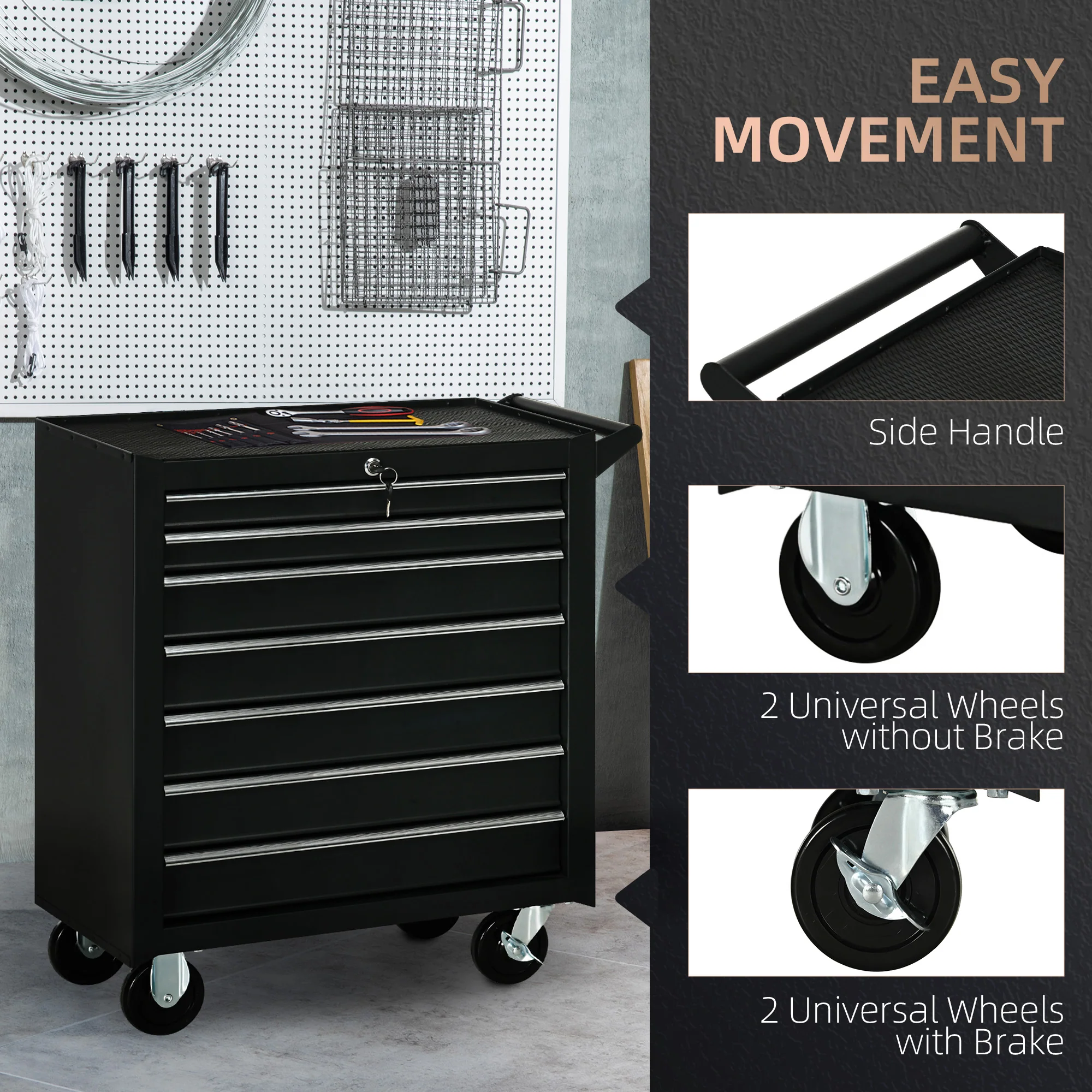 DURHAND Roller Tool Storage Chest Box Garage Workshop 7 Drawers Black - Image 6