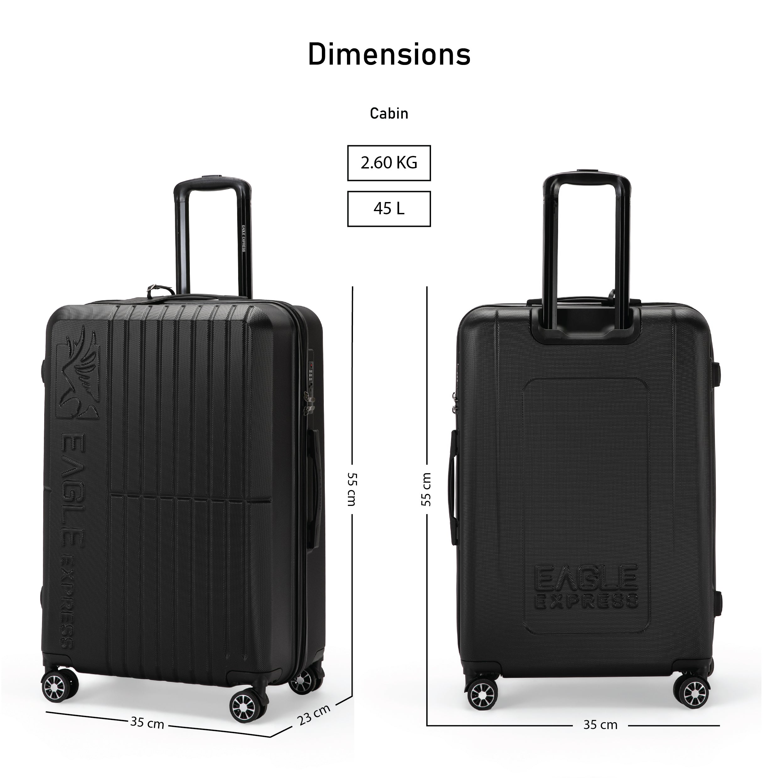 Eagle Express Aura ABS Hard Trolley Lightweight Expandable Luggage Trolley 3 Piece Set - Black - Image 6