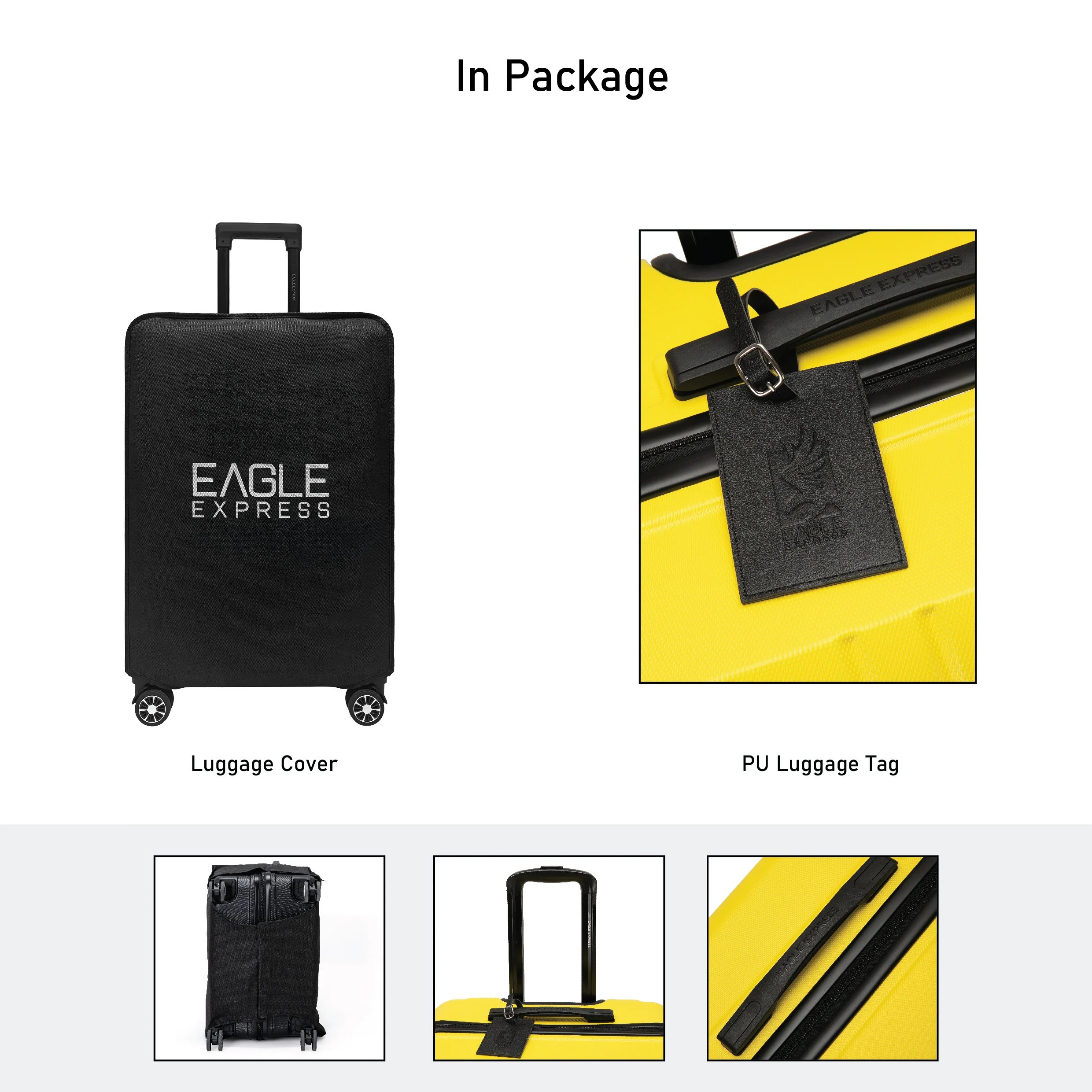 Eagle Express Aura ABS Hard Trolley Lightweight Expandable Luggage Trolley 3 Piece Set - Yellow - Image 8