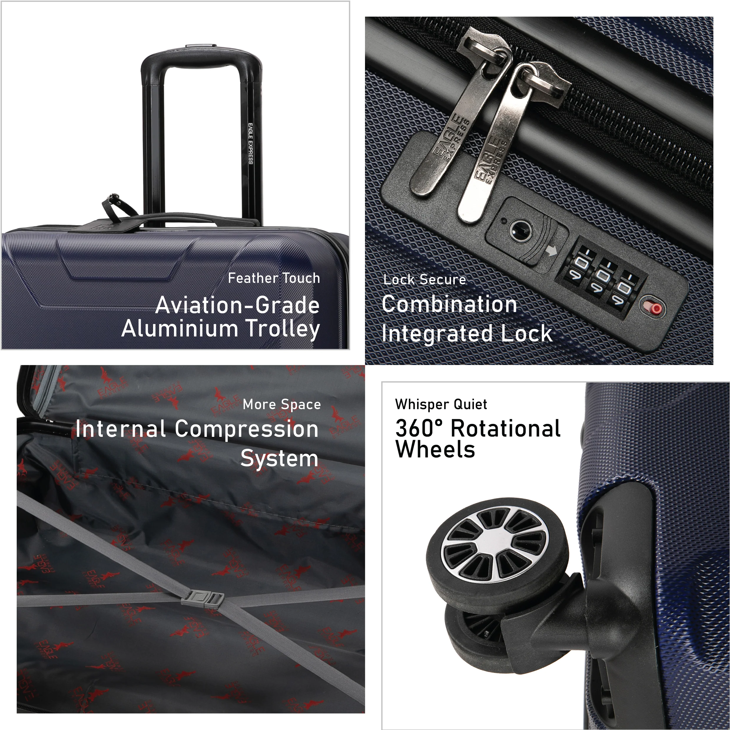 Eagle Express Expedition ABS Hard Trolley Lightweight Expandable Luggage Trolley 3 Piece Set - Navy - Image 3