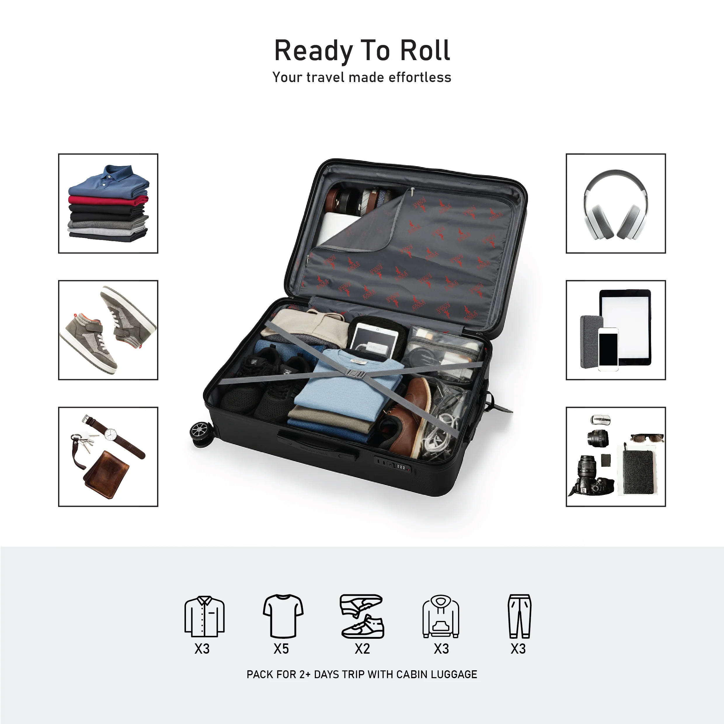 Eagle Express Expedition ABS Hard Trolley Lightweight Expandable Luggage Trolley 3 Piece Set - Navy - Image 5
