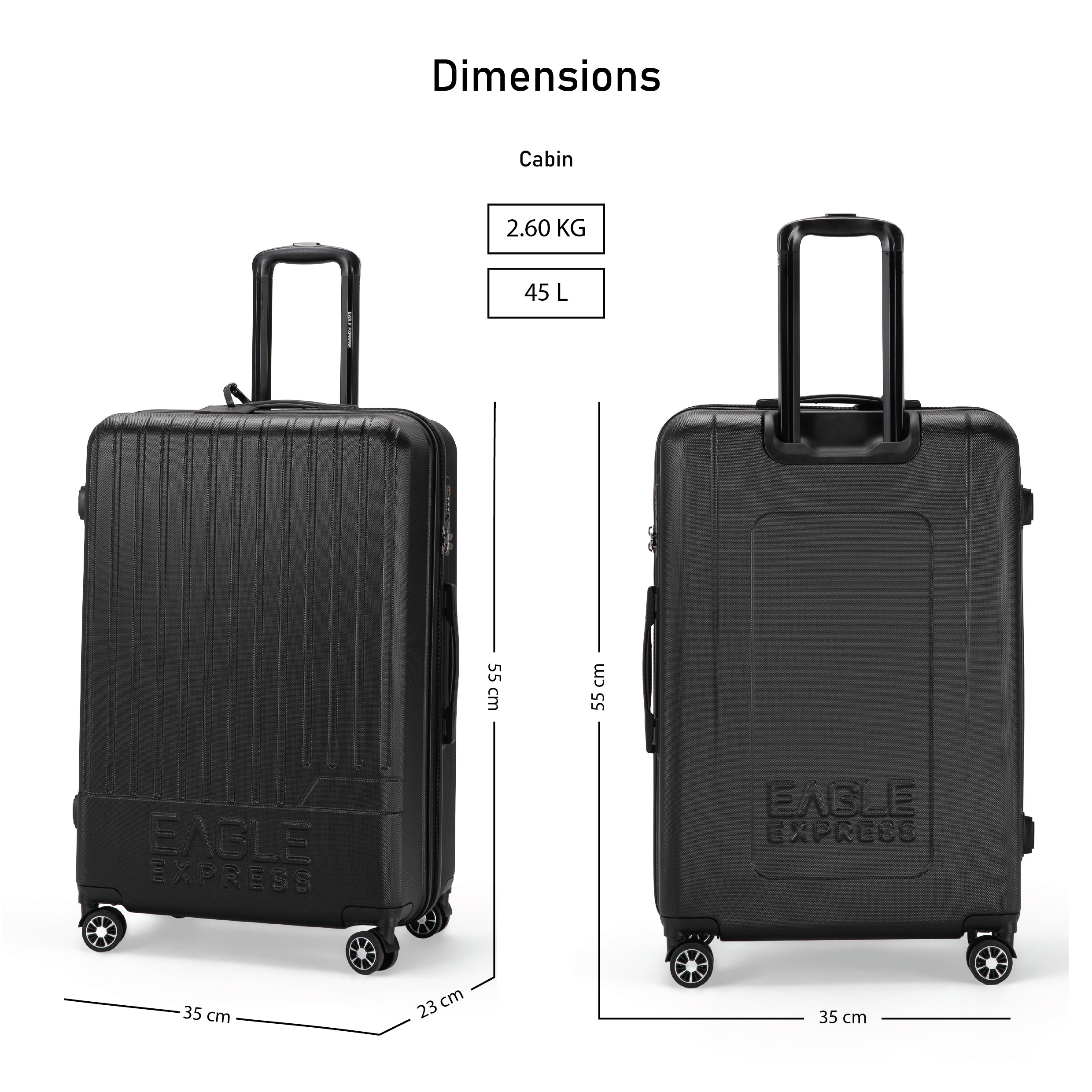 Eagle Express Fusion ABS Hard Trolley Lightweight Expandable Luggage Trolley 3 Piece Set - Black - Image 5