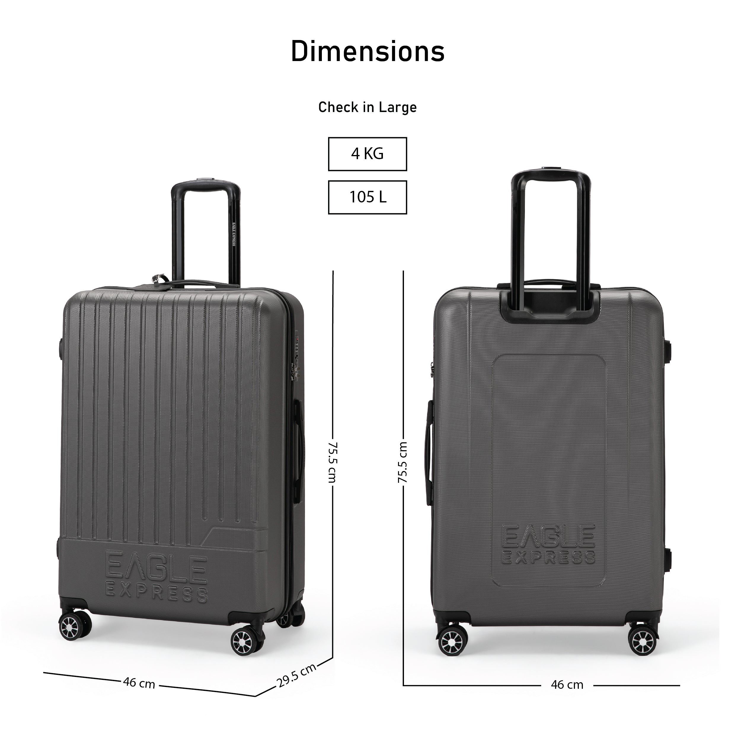 Eagle Express Fusion ABS Hard Trolley Lightweight Expandable Luggage Trolley 3 Piece Set - Dark Grey - Image 3