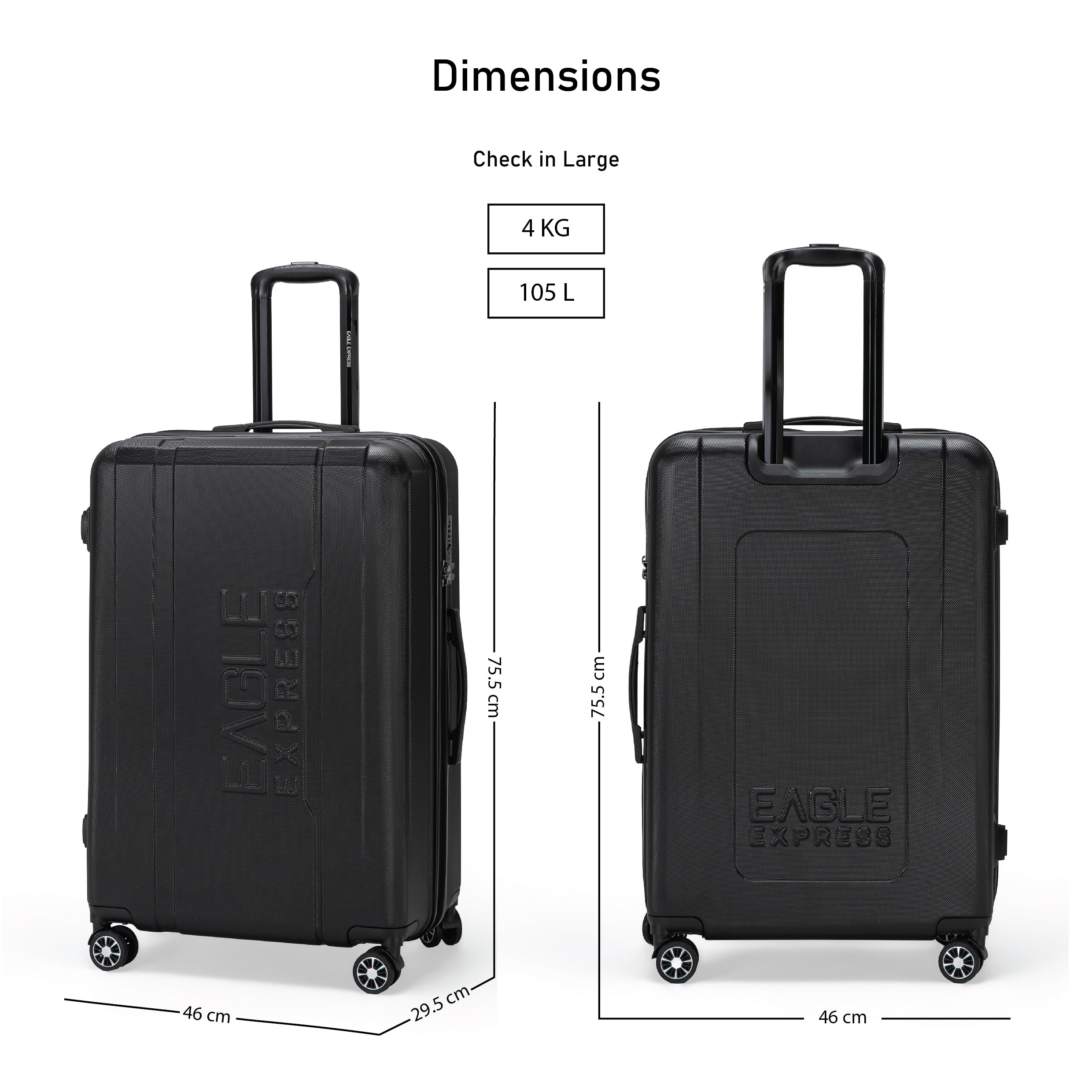 Eagle Express Patron ABS Hard Trolley Lightweight Expandable Luggage Trolley 3 Piece Set - Black - Image 5