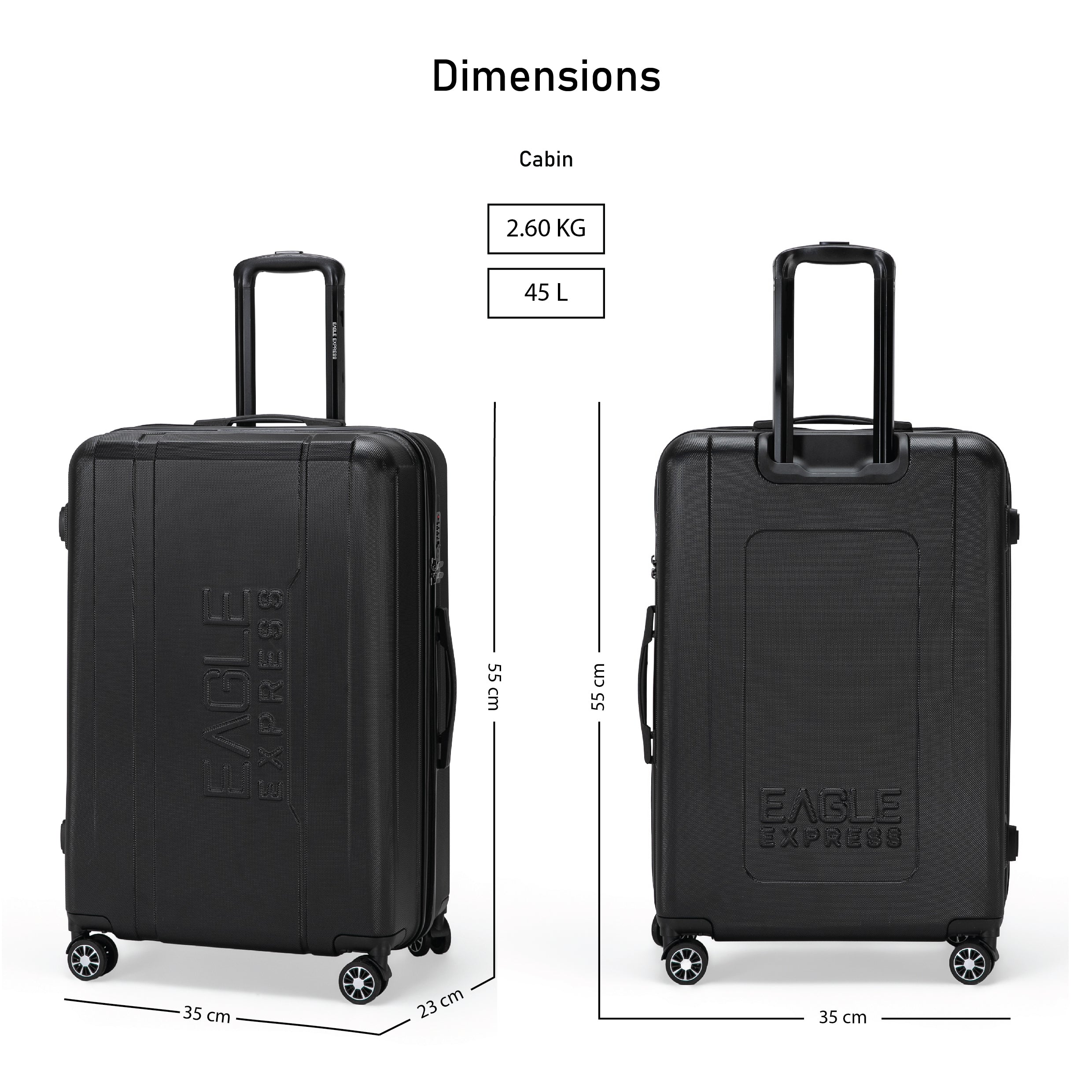 Eagle Express Patron ABS Hard Trolley Lightweight Expandable Luggage Trolley 3 Piece Set - Black - Image 7