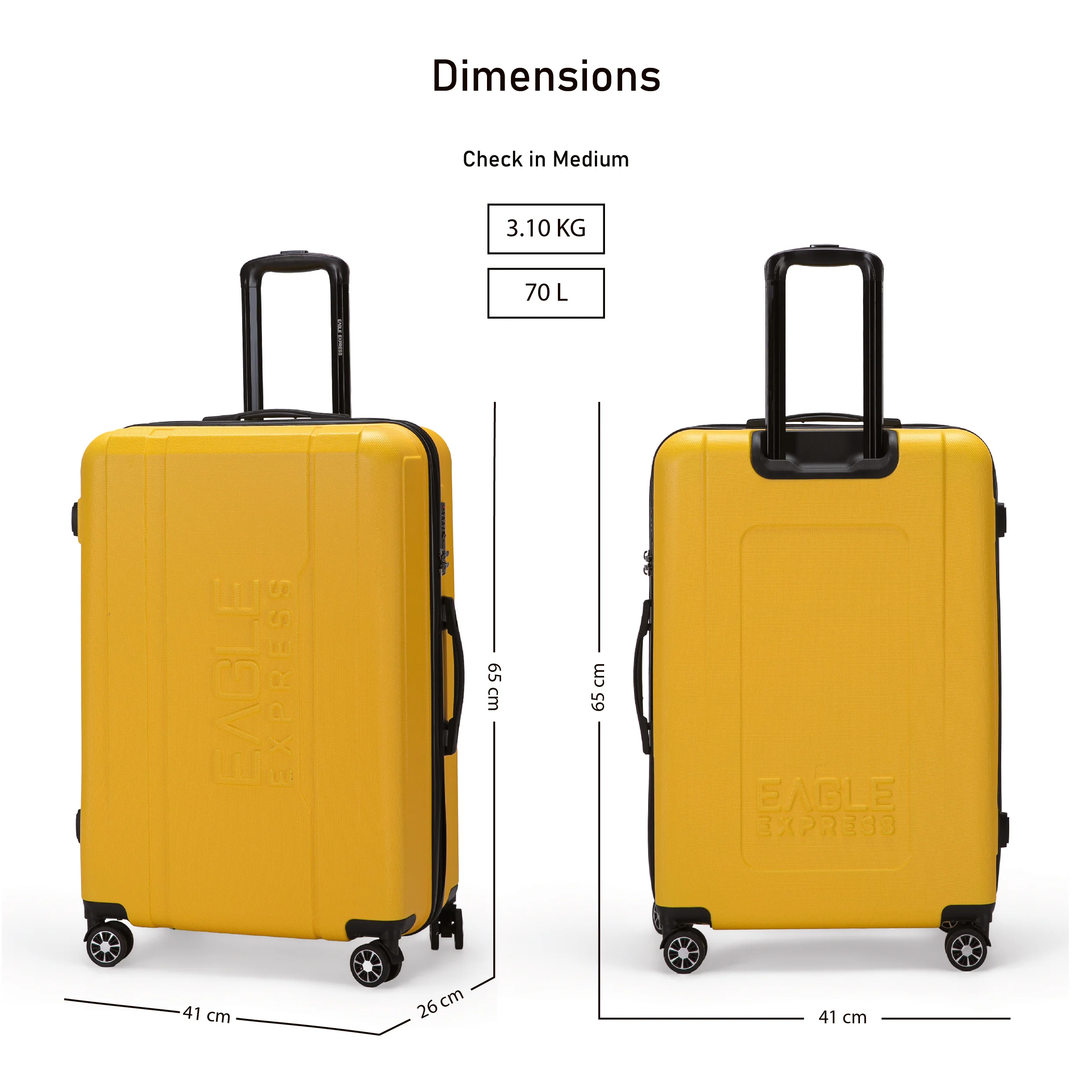 Eagle Express Patron ABS Hard Trolley Lightweight Expandable Luggage Trolley 3 Piece Set - Dark Yellow - Image 6