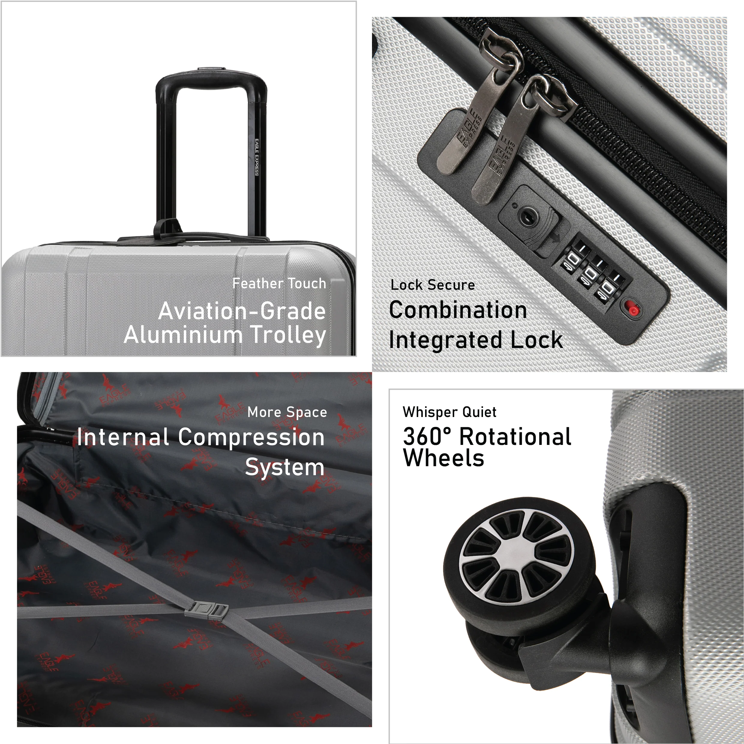 Eagle Express Patron ABS Hard Trolley Lightweight Expandable Luggage Trolley 3 Piece Set - Silver - Image 2